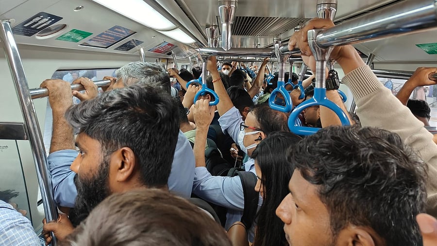 <div class="paragraphs"><p>Since the BMRCL opened the entire Purple Line in October last year, trains have been running packed during rush hour. Many commuters say they have to skip several trains before finding space to board.</p></div>
